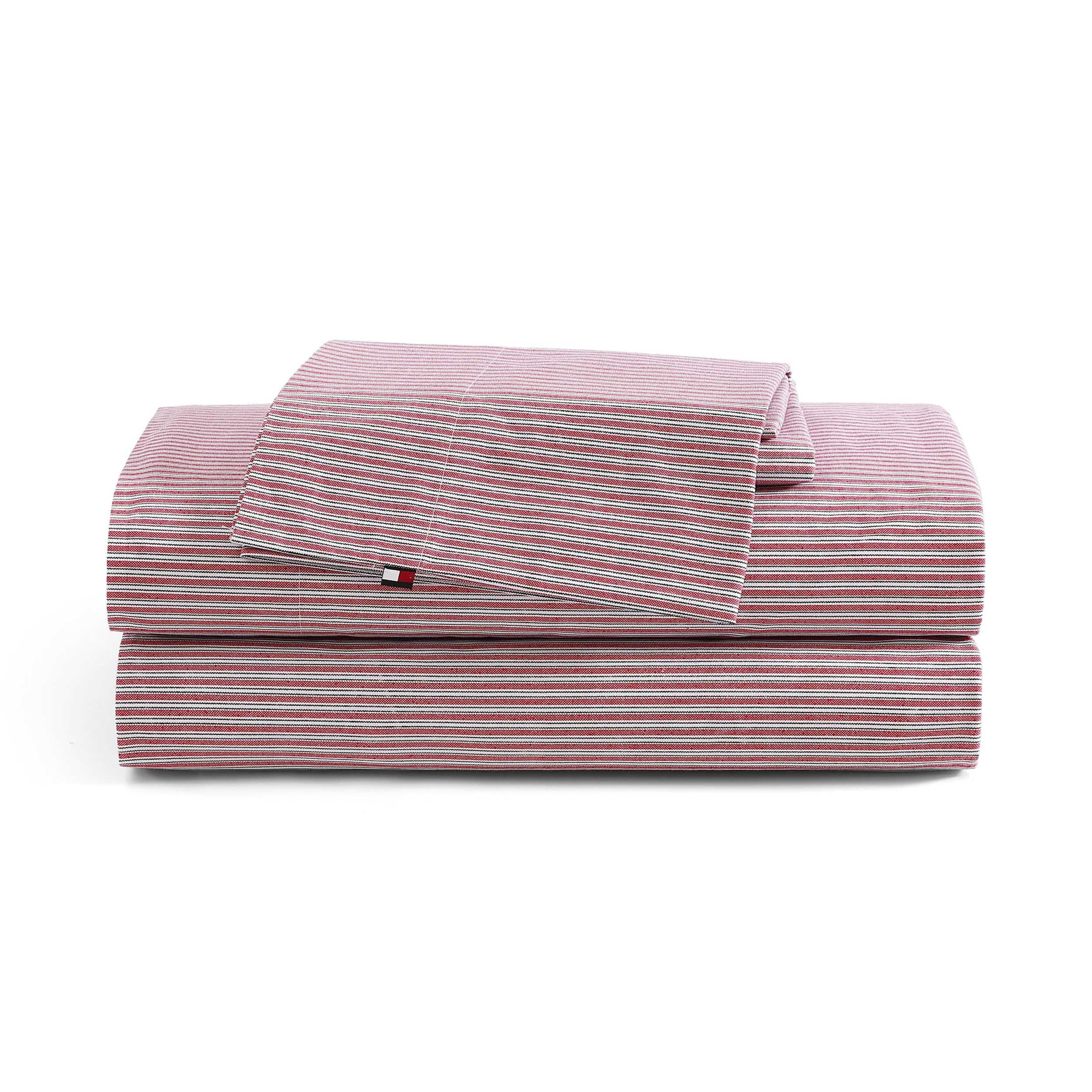 Tommy Hilfiger - Queen Bed Sheets, Crisp & Cool Cotton Percale Bedding with Matching Pillowcases, Lightweight Bed Set, Oeko-Tex Certified (Effortless Stripe Beige)