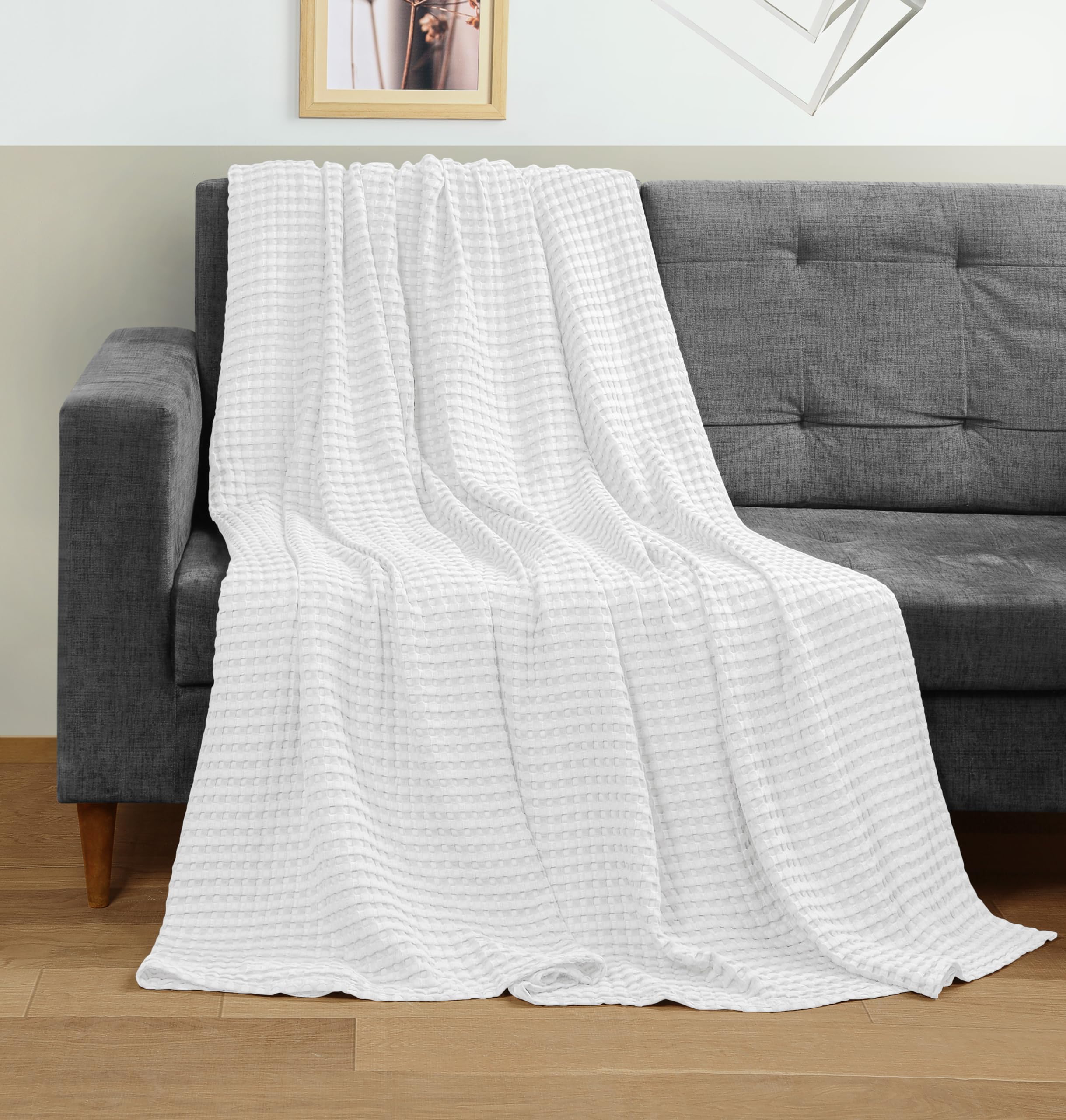 Utopia Bedding 100% Cotton Waffle Weave Blanket Queen Size for Bed - Lightweight, Breathable Summer Blankets Soft and Cozy, Gifts for Women Home Room Decor (White, 90x90 Inch)
