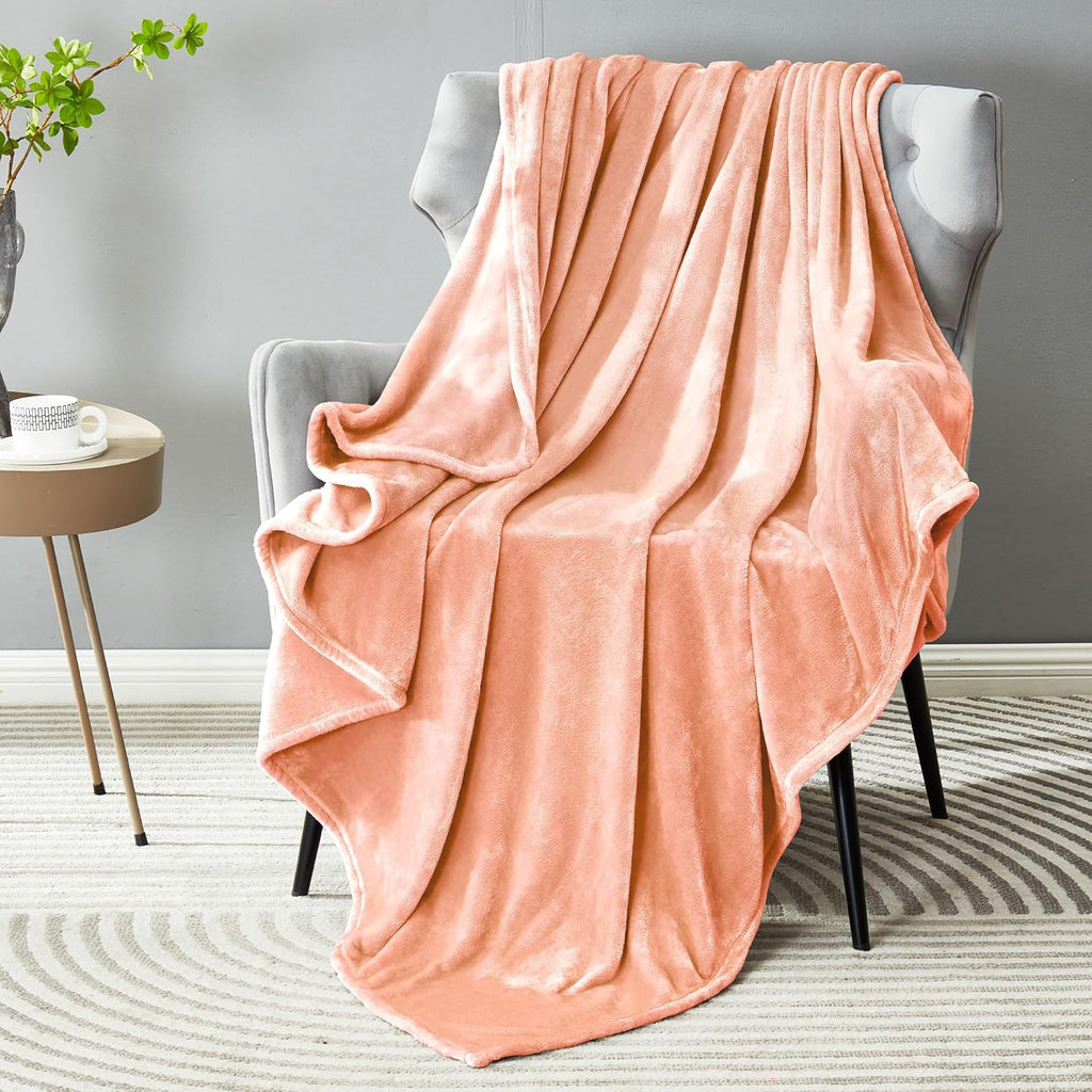 DREAMNINE Super Soft Fuzzy Fleece Throw Blanket for Couch Sofa 50" x 60", Decorative Solid Lightweight Velvet Blanket for Chair, Cozy Accent Shaggy Micro Plush Flannel Blankets for Bedroom Dorm, Peach