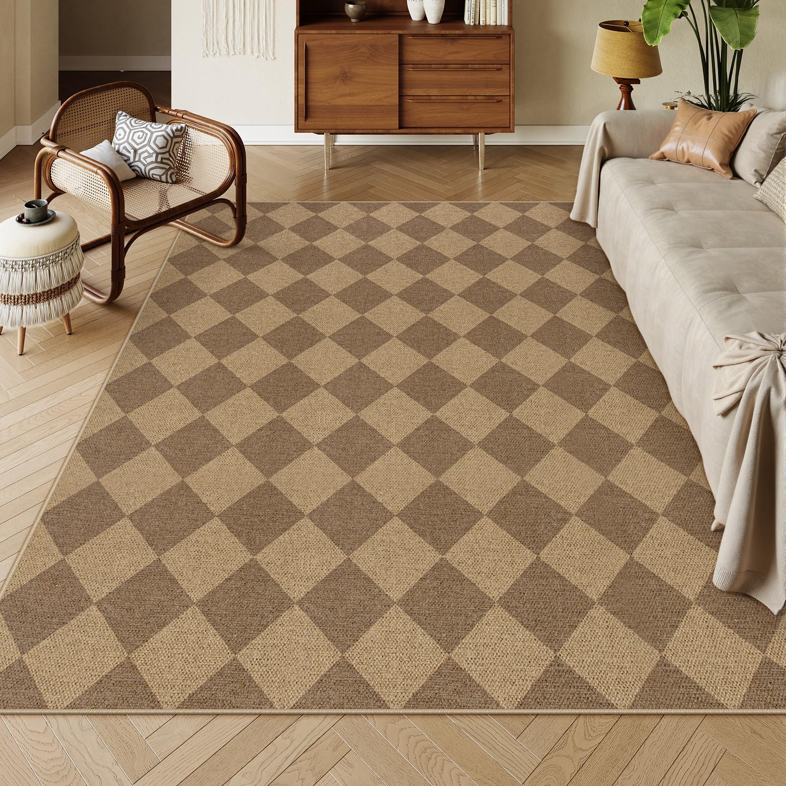 Lahome Colette Checkered Easy Jute Runner Rug, 2x8 Hallway Kitchen Runner Rug Non Slip Washable Outdoor Carpet for Entryway Indoor, Checkerboard Black Indoor Outdoor Carpet for Hallway 8ft Entry