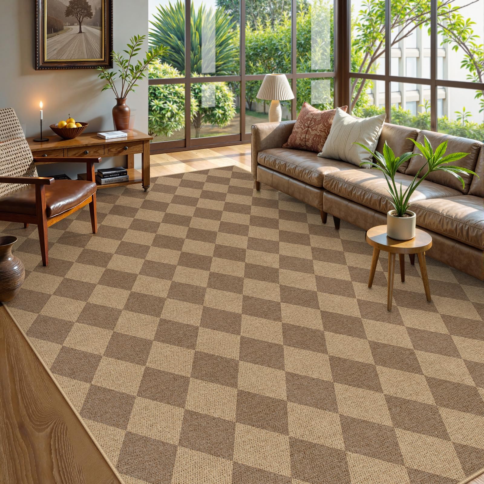 Lahome Colette Checkered Easy Jute Runner Rug, 2x8 Hallway Kitchen Runner Rug Non Slip Washable Outdoor Carpet for Entryway Indoor, Checkerboard Black Indoor Outdoor Carpet for Hallway 8ft Entry