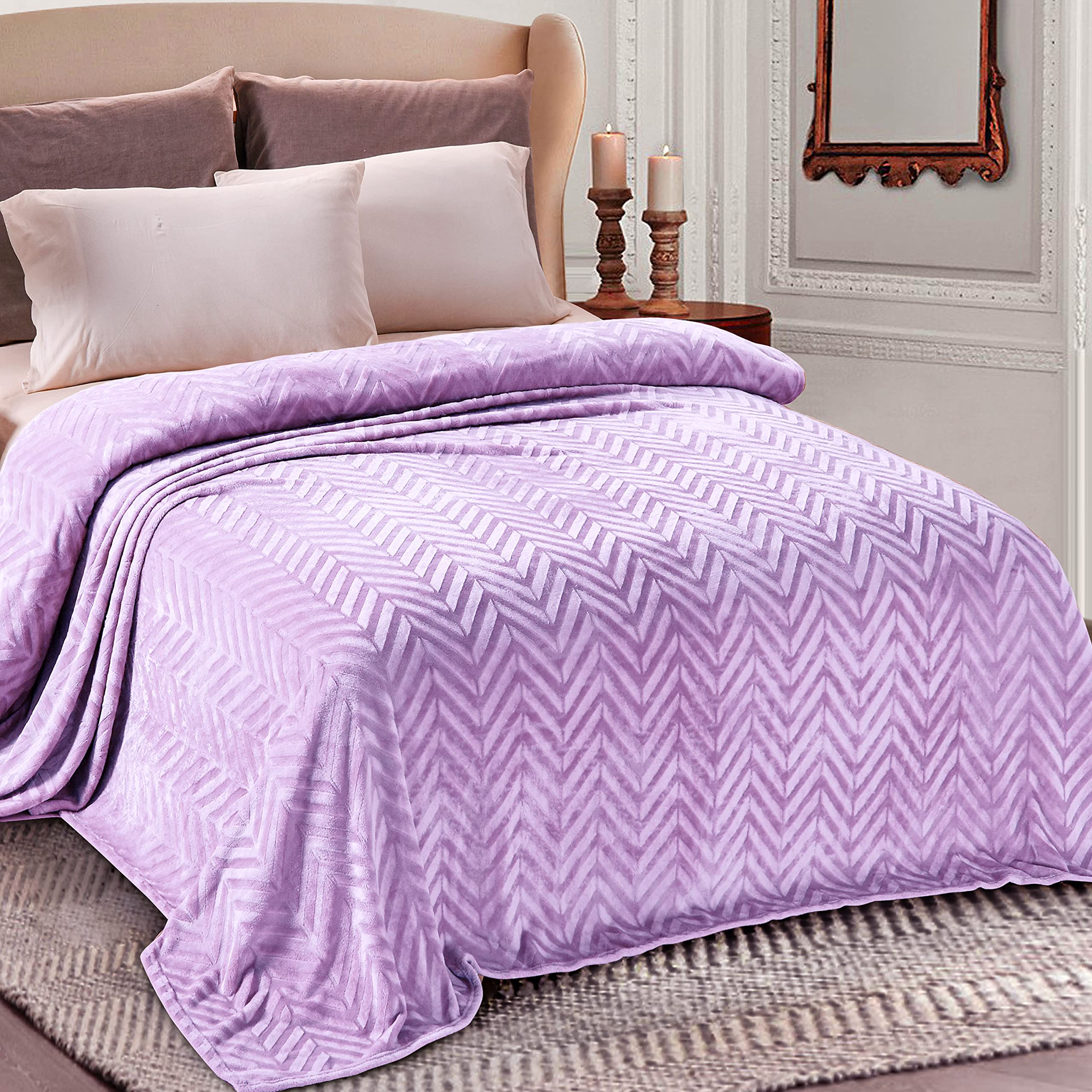 Whale Flotilla Flannel Fleece Throw Blanket for Couch Sofa Bed, Lightweight Breathable Soft Throws Plush Fluffy Chevron Design Decorative Blankets for All Season, 50x60 Inch, Coral