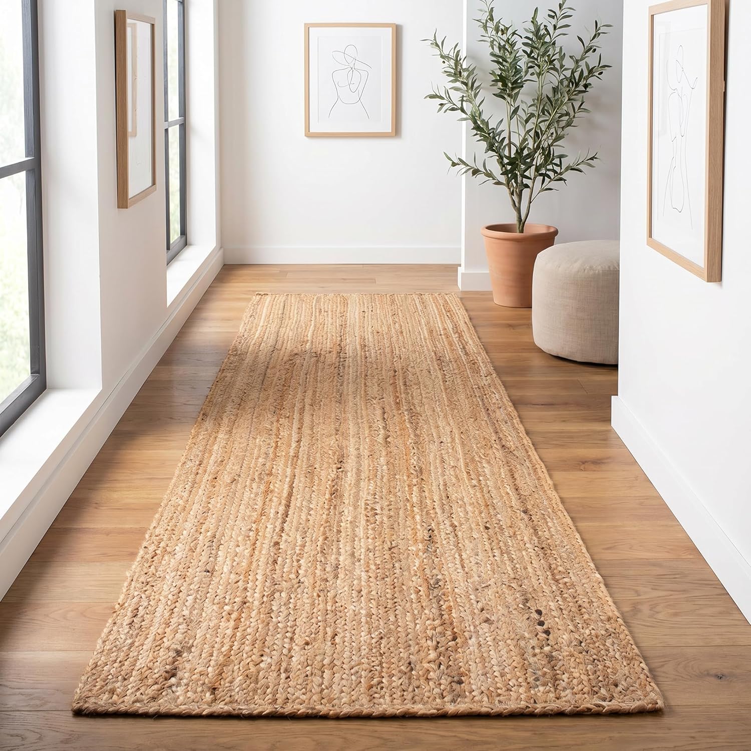 Jute Braided Runner Rug, Natural - 2x6 Feet, Farmhouse Hand Woven Coastal Runners for Hallways, Kitchen, Bedroom, Entry Door | Neutral Boho Beige Floor Carpet for Nursery, Balcony - 24x72 Inches