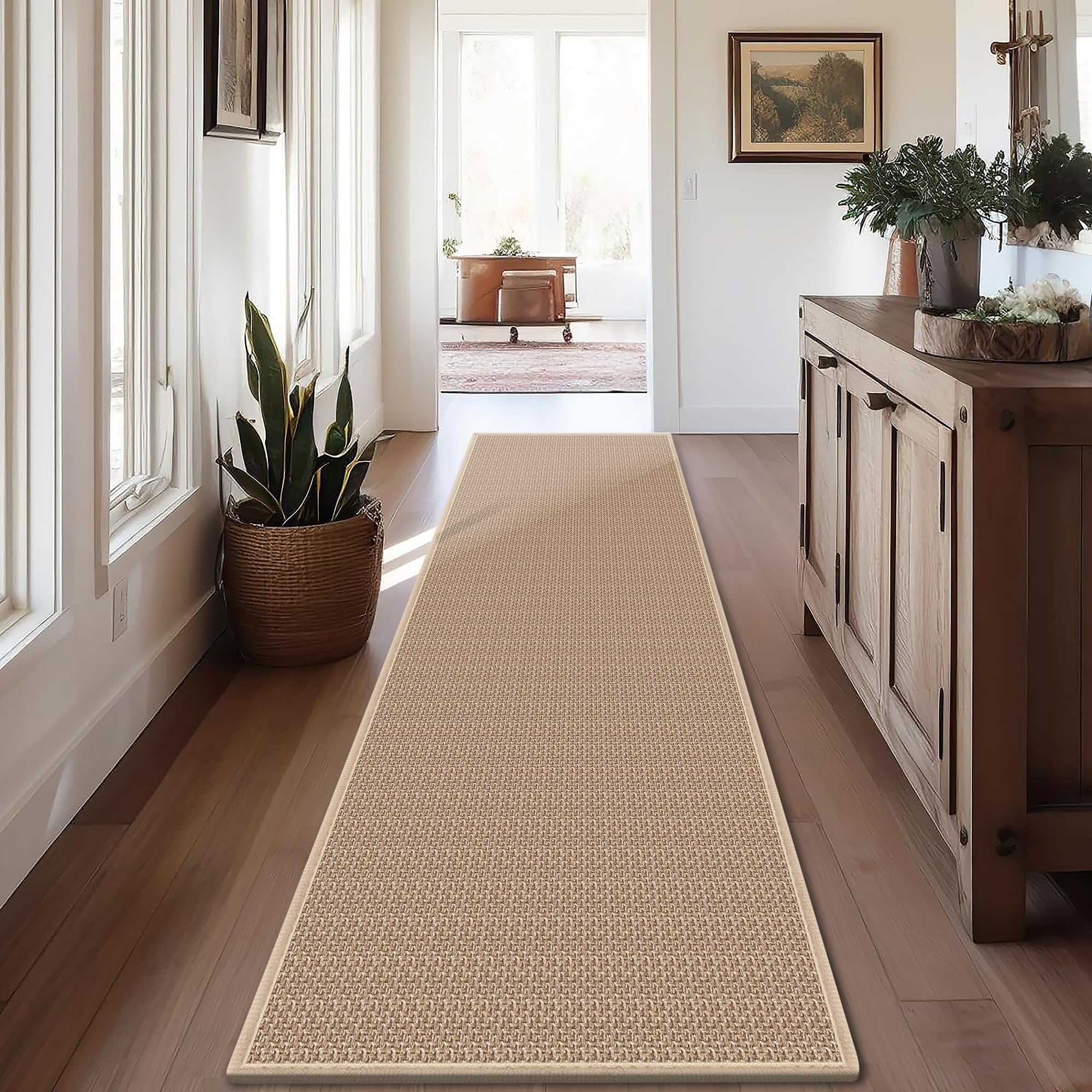 GOYLSER 10 ft Washable Runner Rug Jute Carpet Runner for Hallway, Non Slip Bath Rug Runner Mat, Beige Indoor Runner Rugs for Entryway