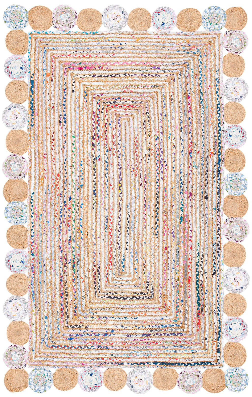SAFAVIEH Cape Cod Collection Runner Rug - 2'3" x 6', Beige & Multi, Handmade Boho Braided Jute & Cotton, Ideal for High Traffic Areas in Living Room, Bedroom (CAP201B)