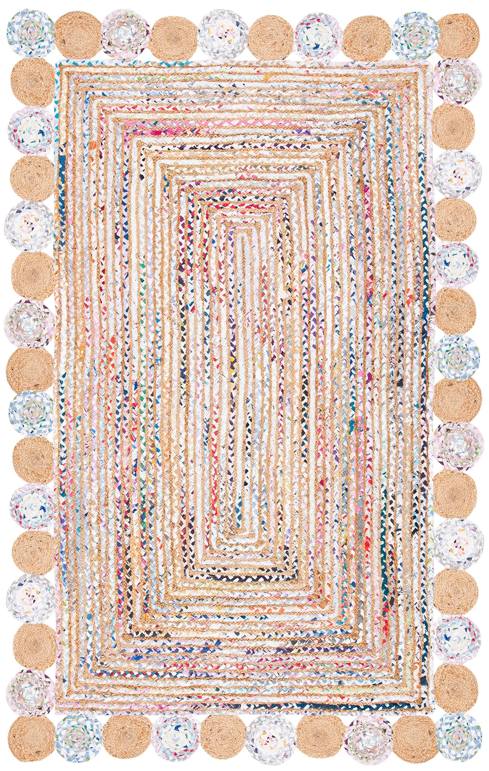 SAFAVIEH Cape Cod Collection Runner Rug - 2'3" x 6', Beige & Multi, Handmade Boho Braided Jute & Cotton, Ideal for High Traffic Areas in Living Room, Bedroom (CAP201B)