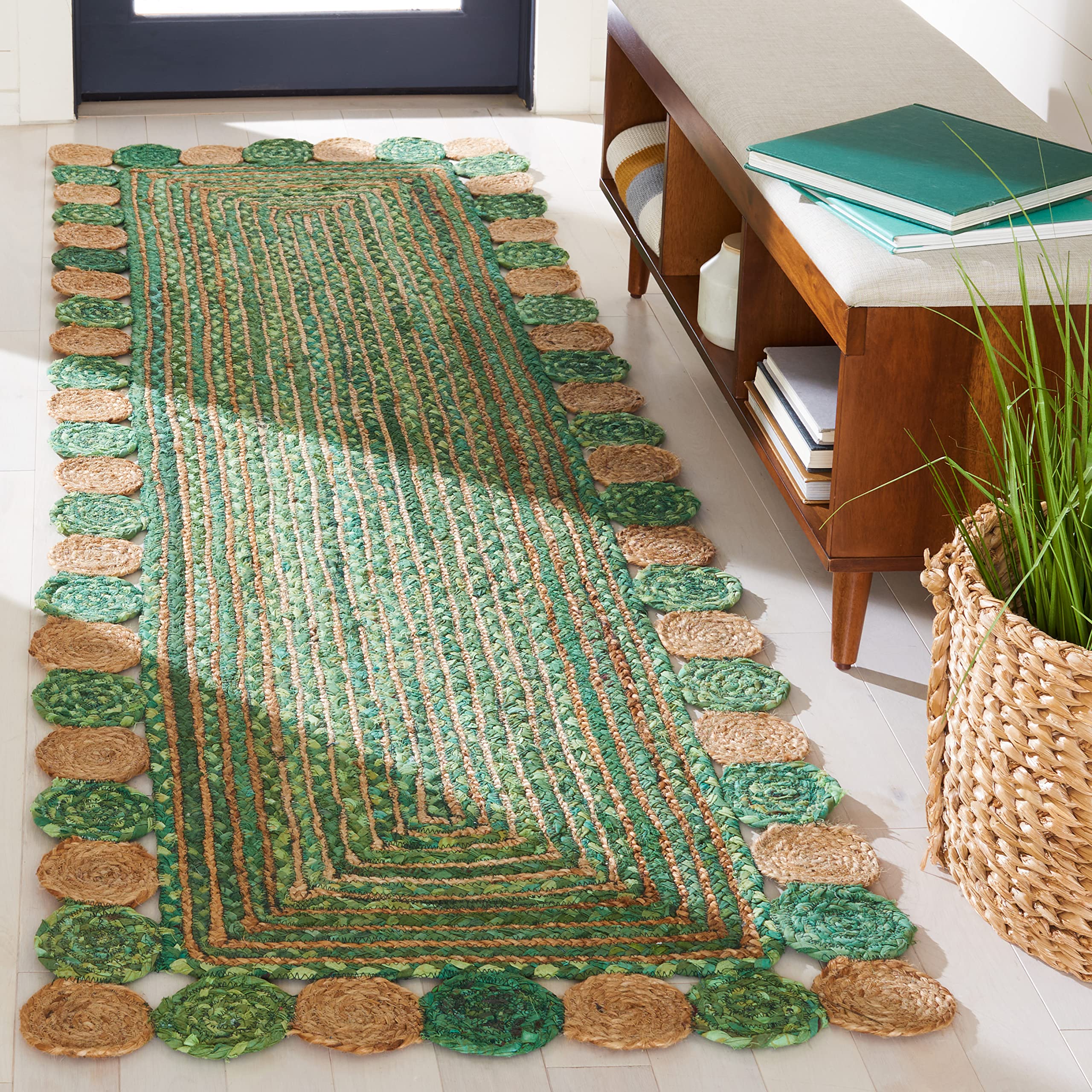 SAFAVIEH Cape Cod Collection Runner Rug - 2'3" x 6', Beige & Multi, Handmade Boho Braided Jute & Cotton, Ideal for High Traffic Areas in Living Room, Bedroom (CAP201B)