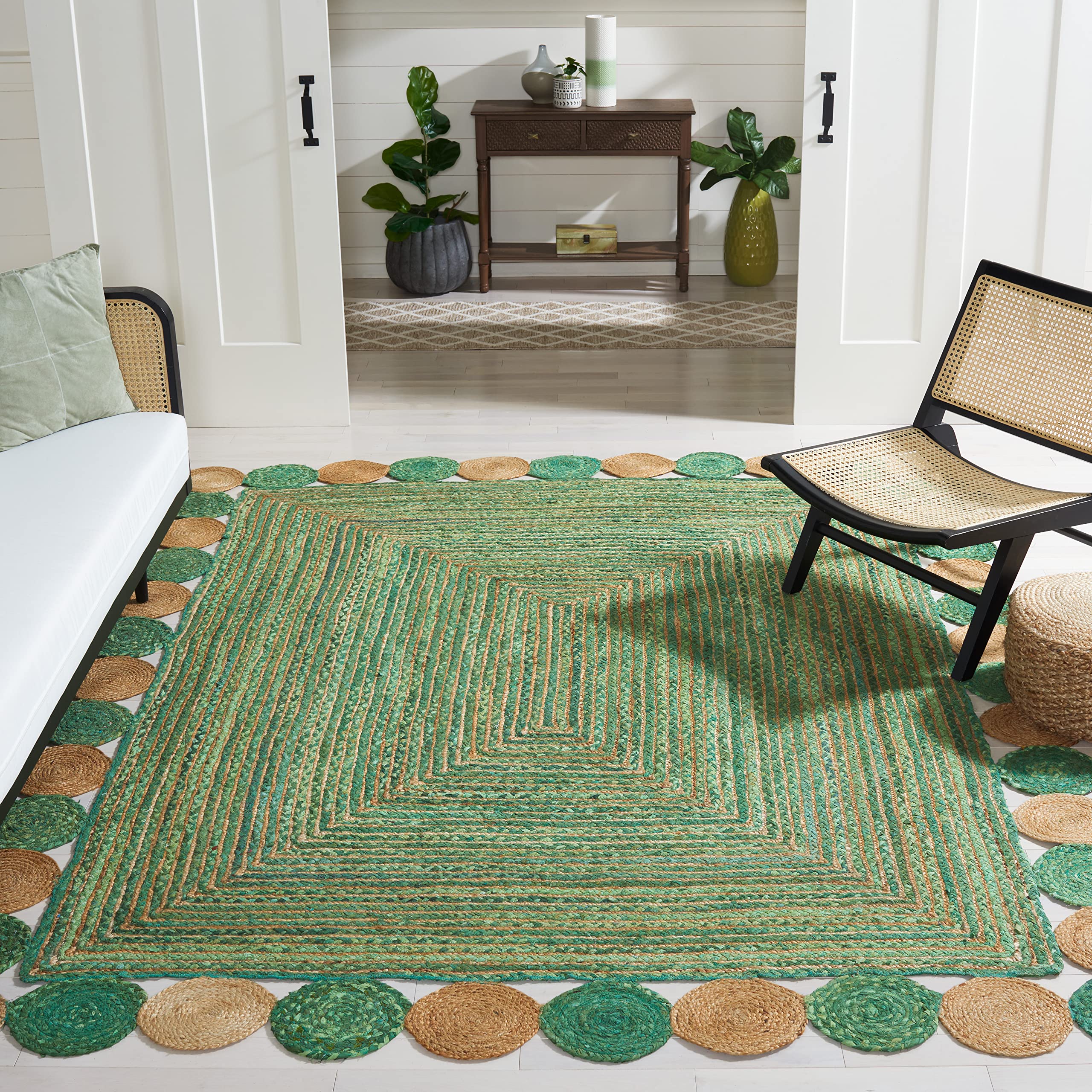 SAFAVIEH Cape Cod Collection Runner Rug - 2'3" x 6', Beige & Multi, Handmade Boho Braided Jute & Cotton, Ideal for High Traffic Areas in Living Room, Bedroom (CAP201B)