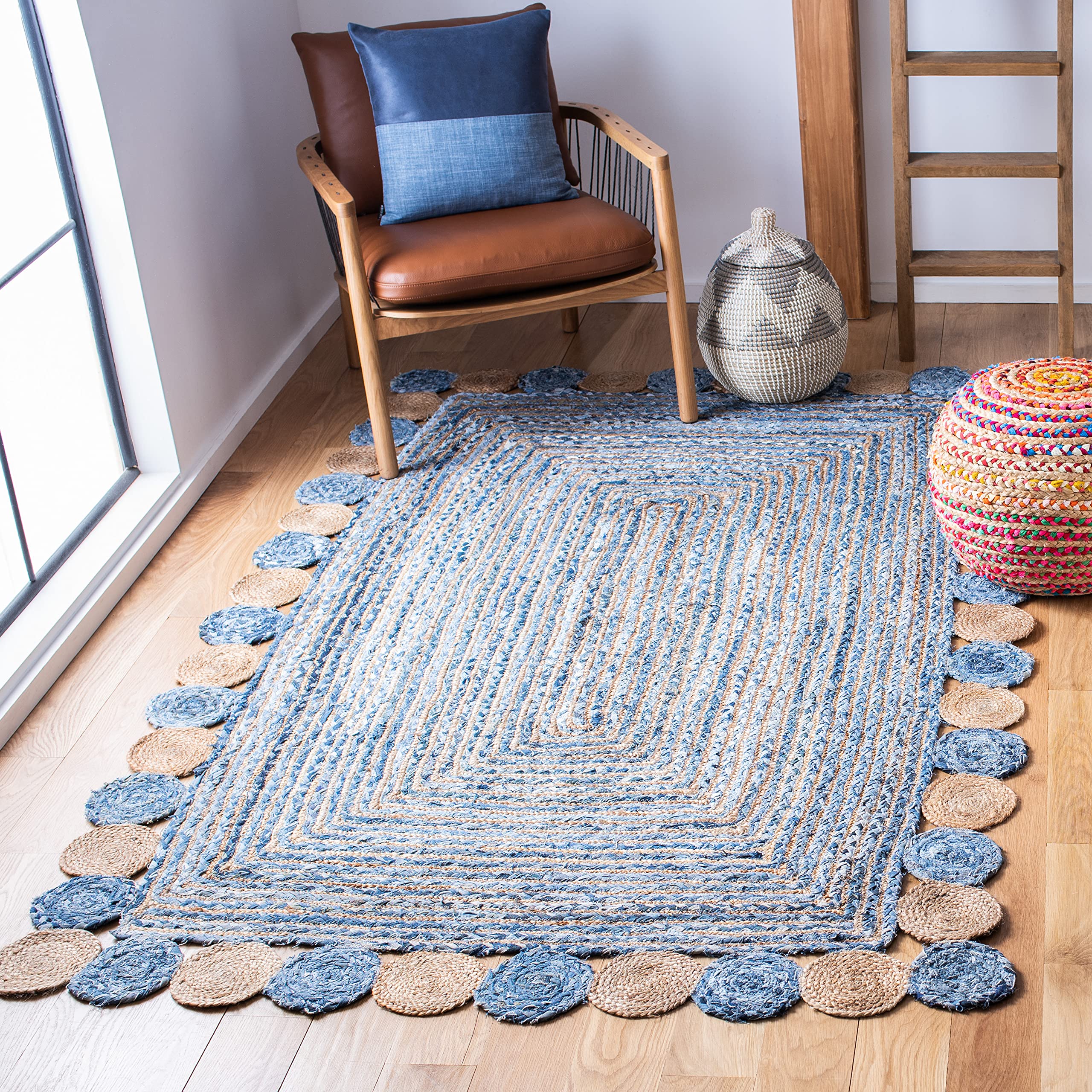 SAFAVIEH Cape Cod Collection Runner Rug - 2'3" x 6', Beige & Multi, Handmade Boho Braided Jute & Cotton, Ideal for High Traffic Areas in Living Room, Bedroom (CAP201B)