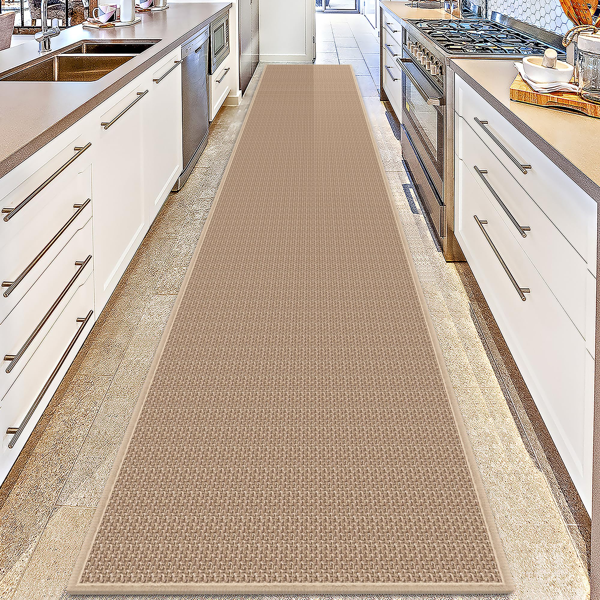 GOYLSER 10 ft Washable Runner Rug Jute Carpet Runner for Hallway, Non Slip Bath Rug Runner Mat, Beige Indoor Runner Rugs for Entryway