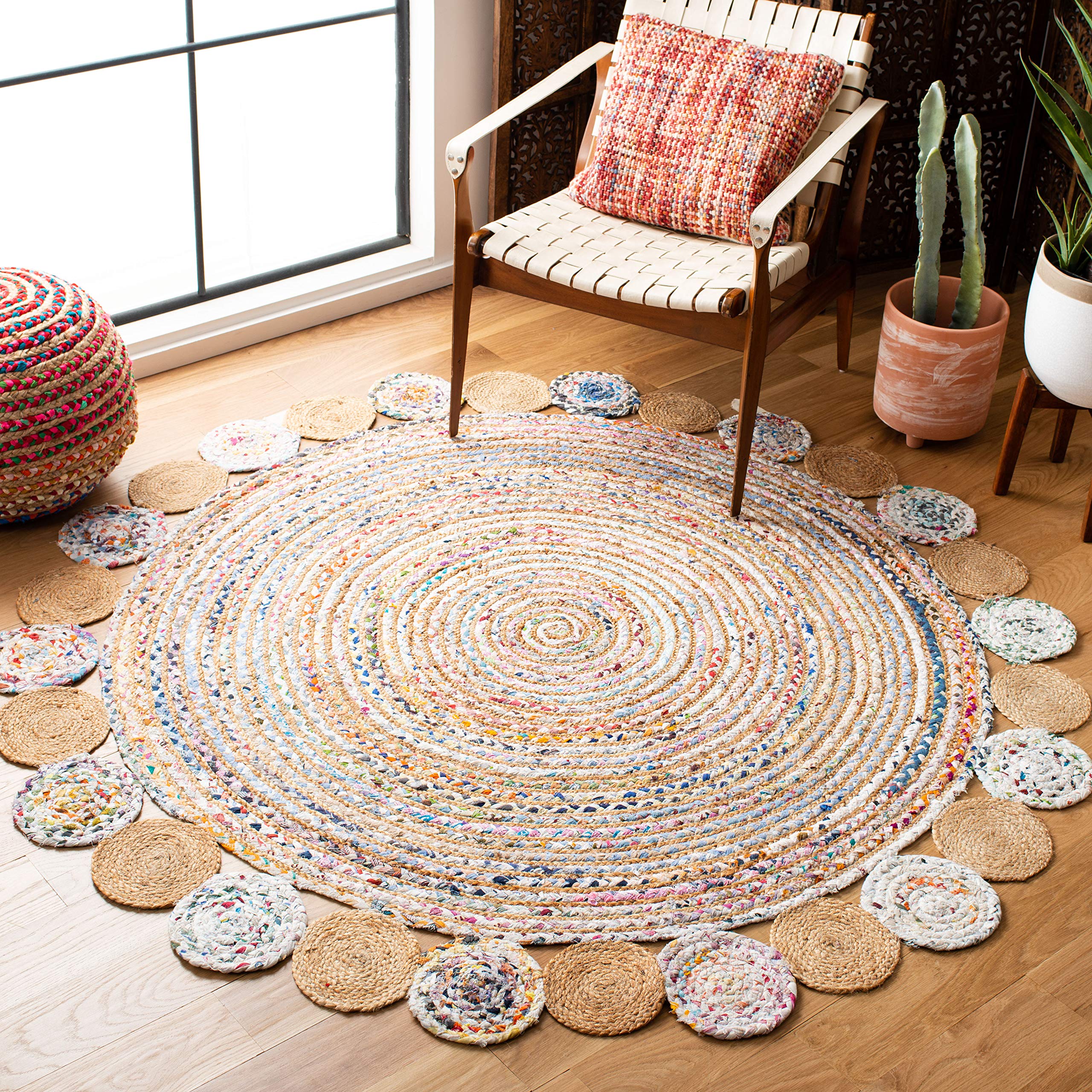 SAFAVIEH Cape Cod Collection Runner Rug - 2'3" x 6', Beige & Multi, Handmade Boho Braided Jute & Cotton, Ideal for High Traffic Areas in Living Room, Bedroom (CAP201B)