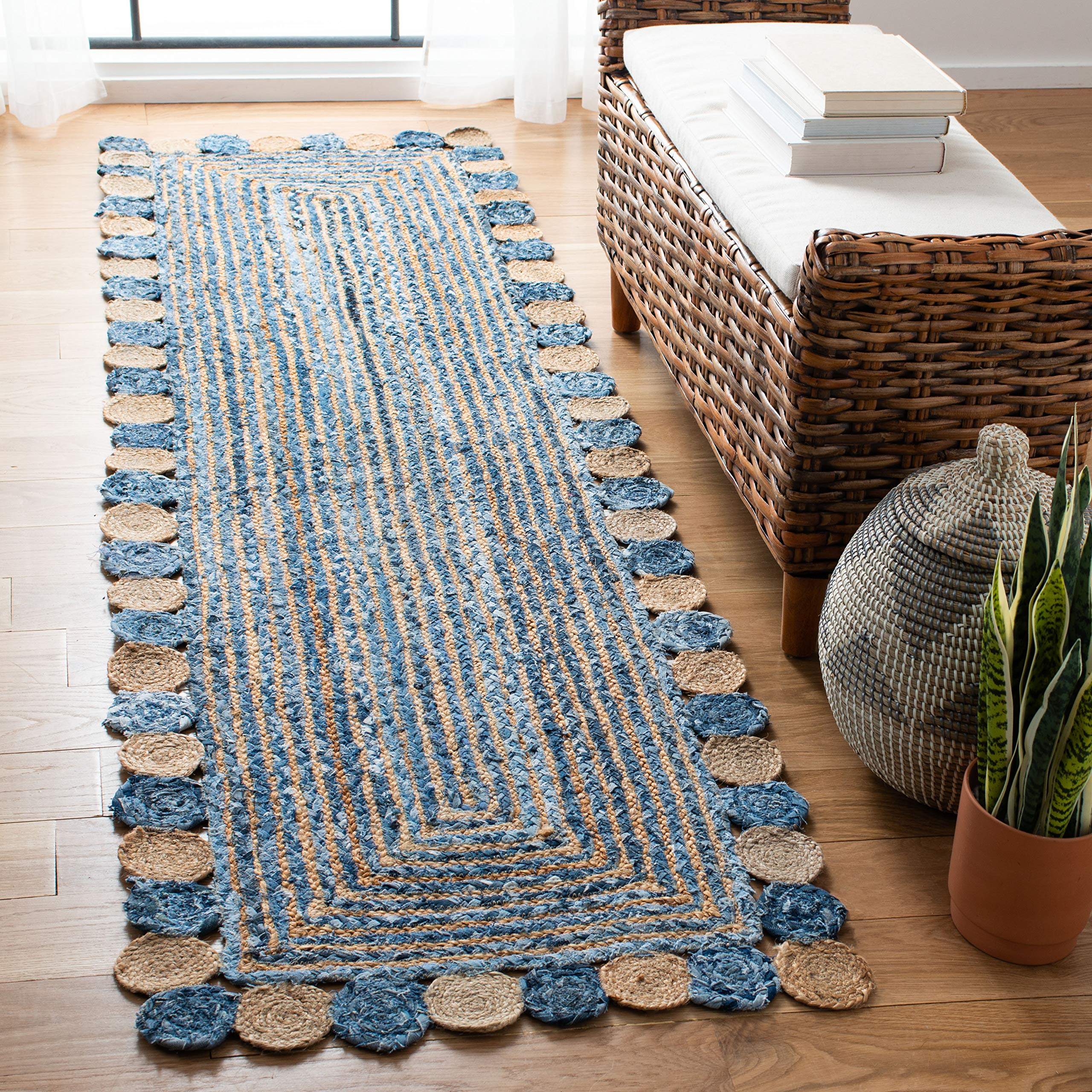 SAFAVIEH Cape Cod Collection Runner Rug - 2'3" x 6', Beige & Multi, Handmade Boho Braided Jute & Cotton, Ideal for High Traffic Areas in Living Room, Bedroom (CAP201B)