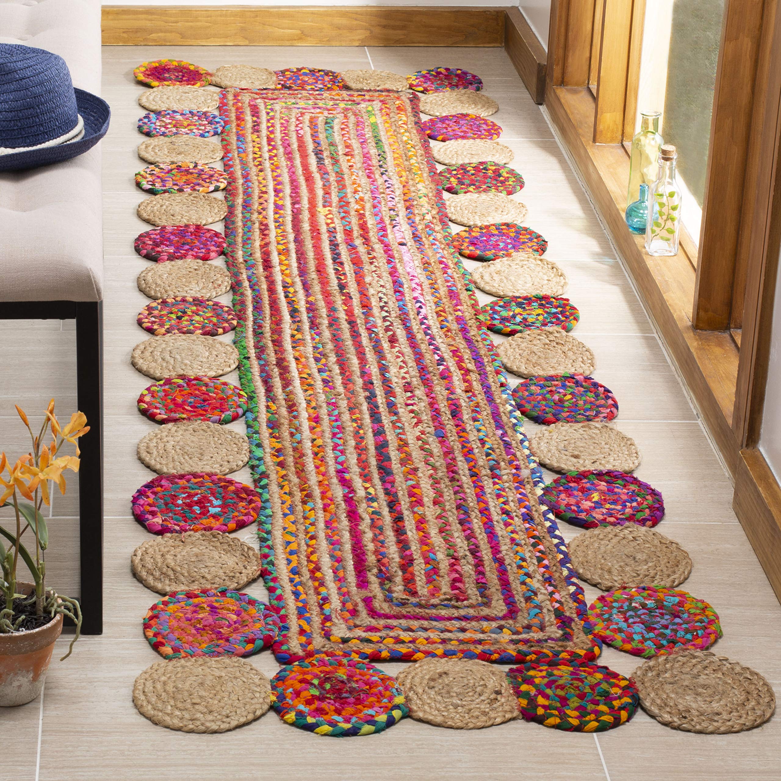 SAFAVIEH Cape Cod Collection Runner Rug - 2'3" x 6', Beige & Multi, Handmade Boho Braided Jute & Cotton, Ideal for High Traffic Areas in Living Room, Bedroom (CAP201B)