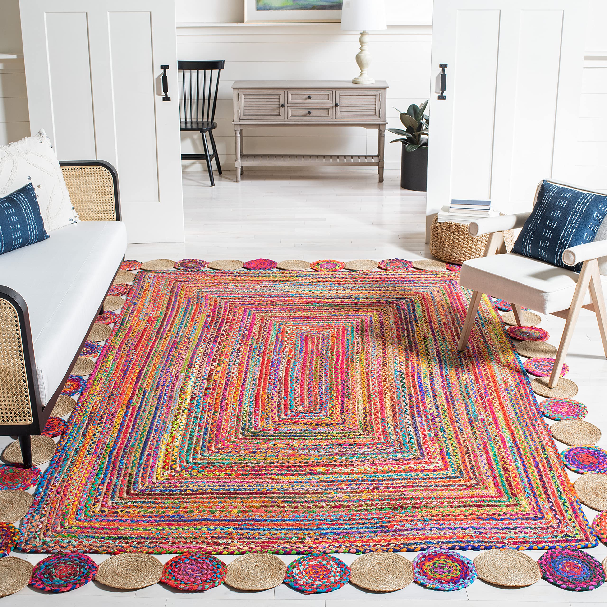 SAFAVIEH Cape Cod Collection Runner Rug - 2'3" x 6', Beige & Multi, Handmade Boho Braided Jute & Cotton, Ideal for High Traffic Areas in Living Room, Bedroom (CAP201B)