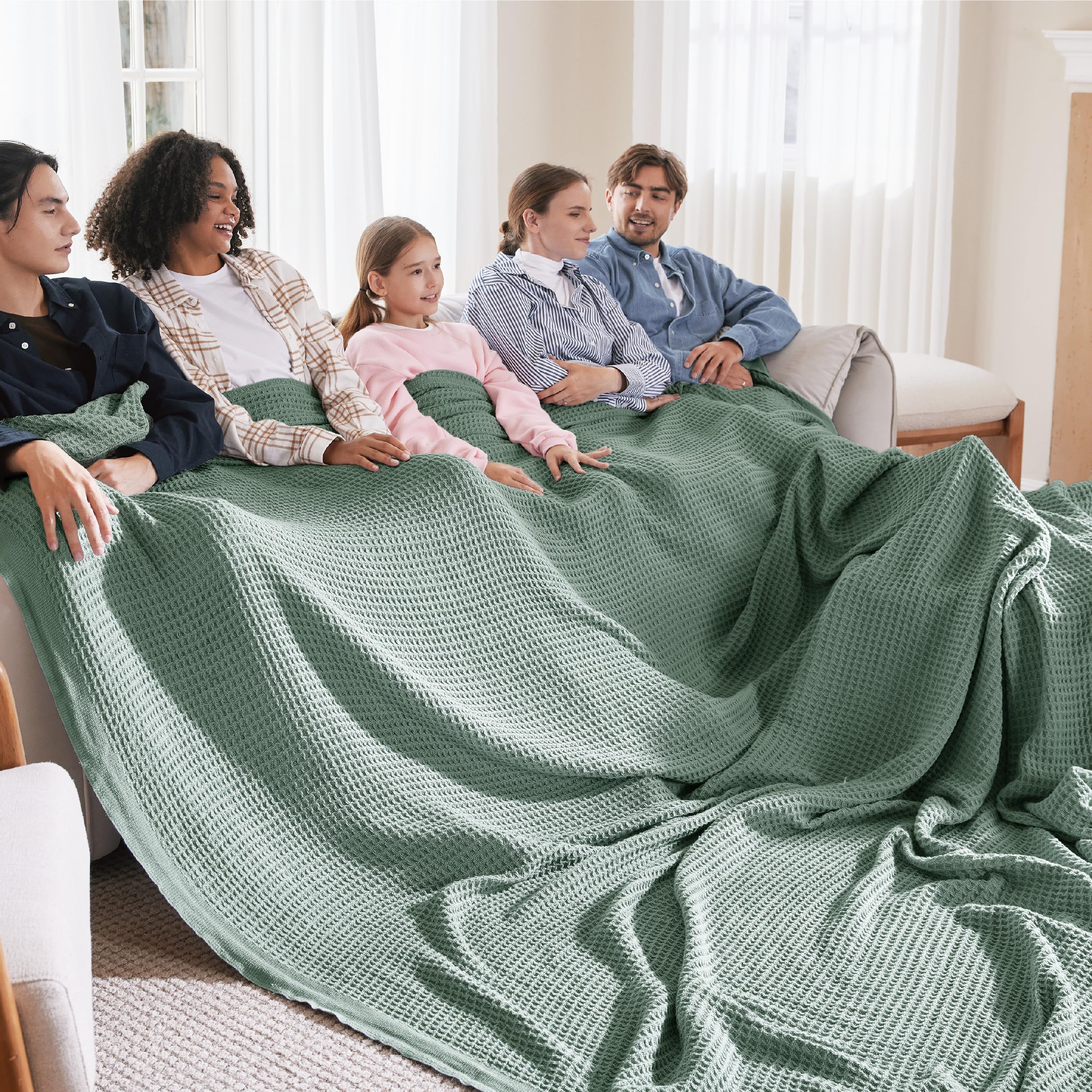 Bedsure Gentlesoft 100% Cotton Blanket Twin XL Size for College Dorm - Cooling Breathable and Soft for Summer, Waffle Weave Twin Blanket for Bed, Dorm Room Essentials, White, 66x90 inches