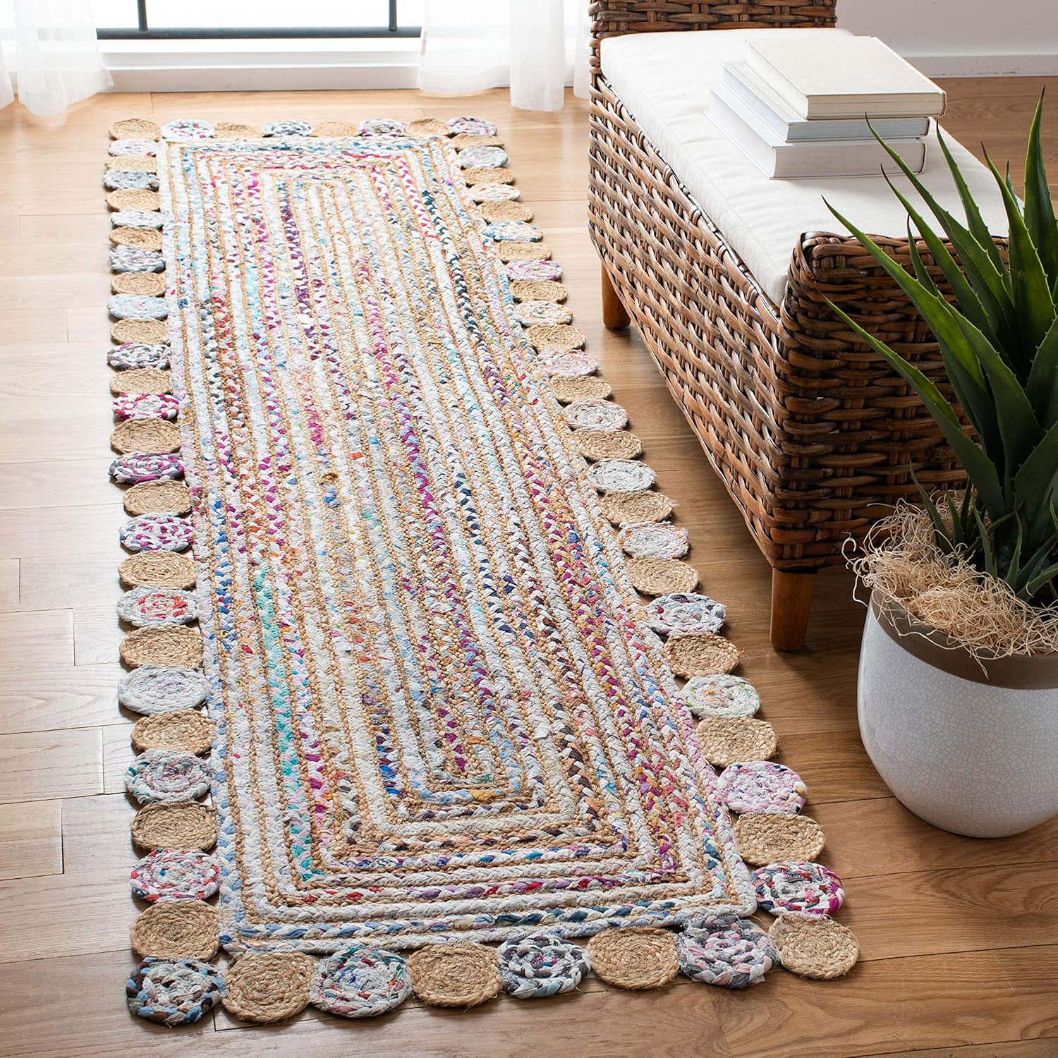 SAFAVIEH Cape Cod Collection Runner Rug - 2'3" x 6', Beige & Multi, Handmade Boho Braided Jute & Cotton, Ideal for High Traffic Areas in Living Room, Bedroom (CAP201B)