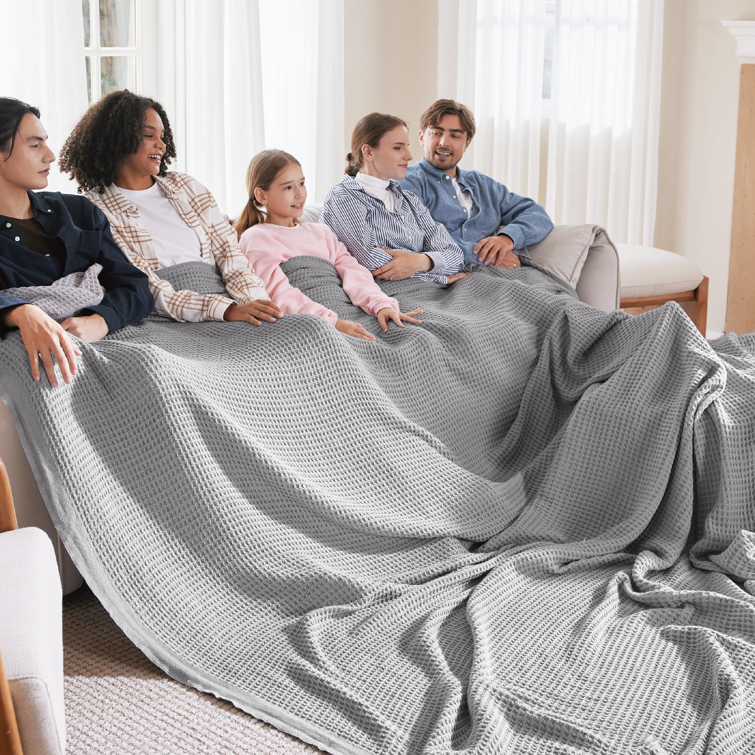 Bedsure Gentlesoft 100% Cotton Blanket Twin XL Size for College Dorm - Cooling Breathable and Soft for Summer, Waffle Weave Twin Blanket for Bed, Dorm Room Essentials, White, 66x90 inches