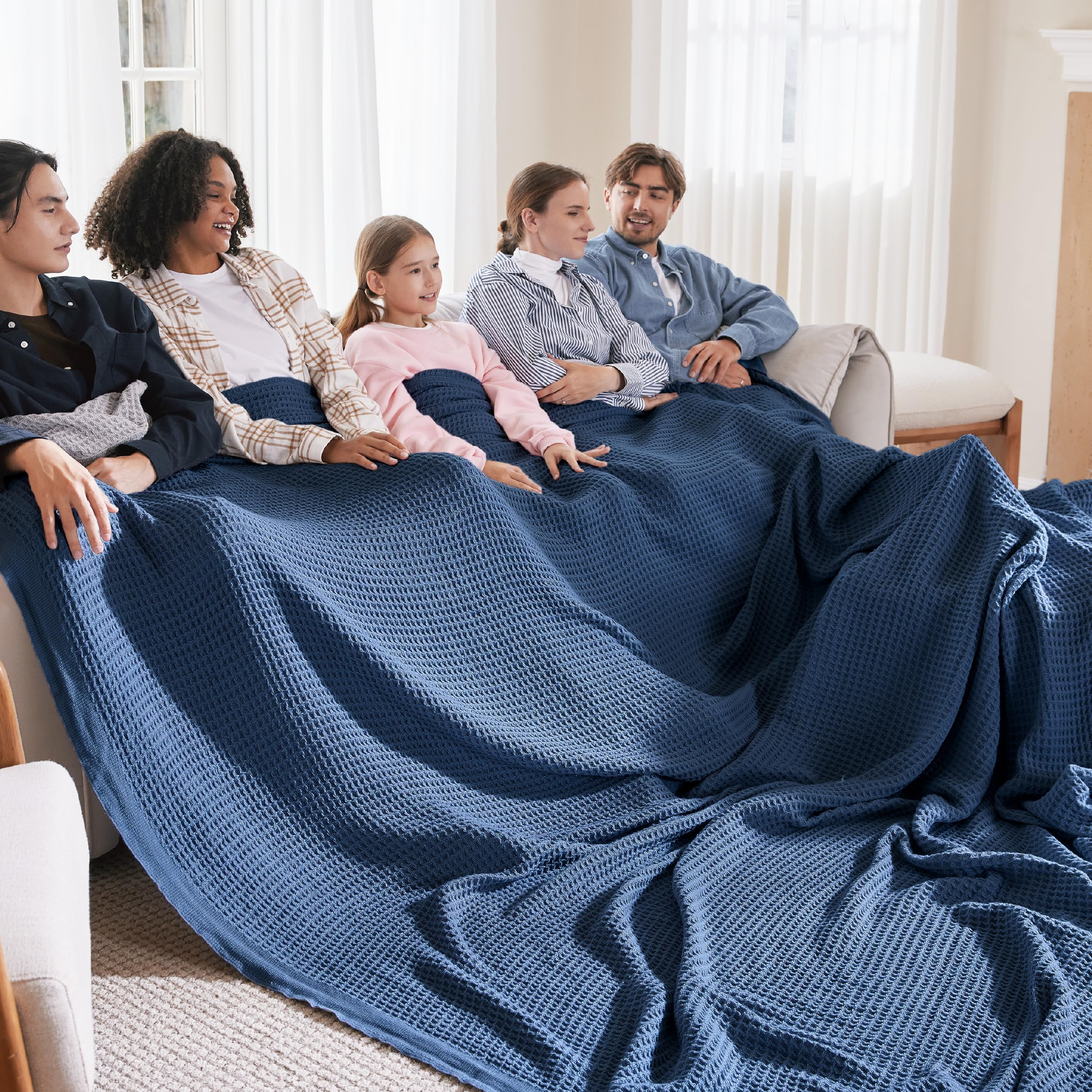Bedsure Gentlesoft 100% Cotton Blanket Twin XL Size for College Dorm - Cooling Breathable and Soft for Summer, Waffle Weave Twin Blanket for Bed, Dorm Room Essentials, White, 66x90 inches