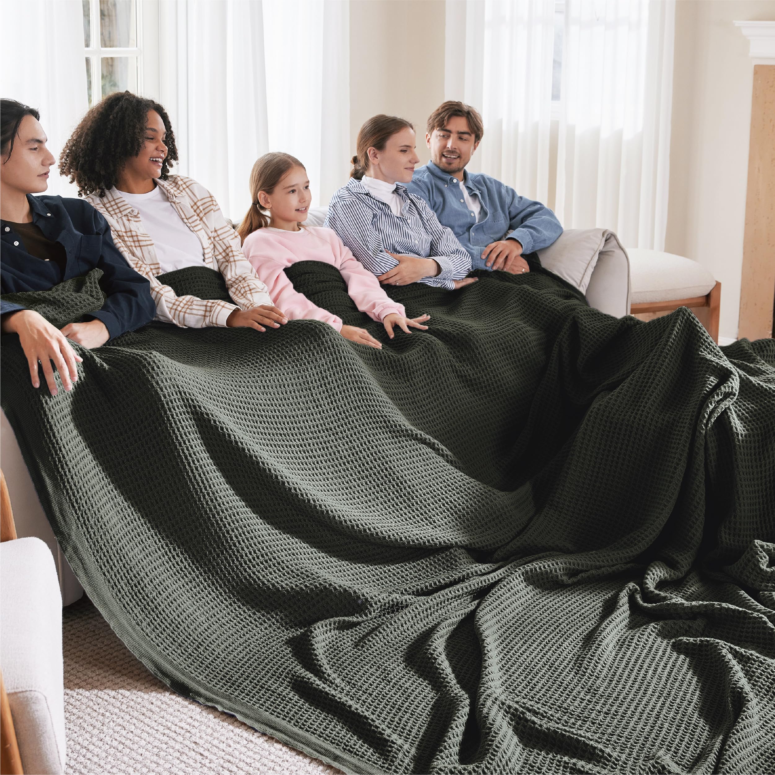 Bedsure Gentlesoft 100% Cotton Blanket Twin XL Size for College Dorm - Cooling Breathable and Soft for Summer, Waffle Weave Twin Blanket for Bed, Dorm Room Essentials, White, 66x90 inches