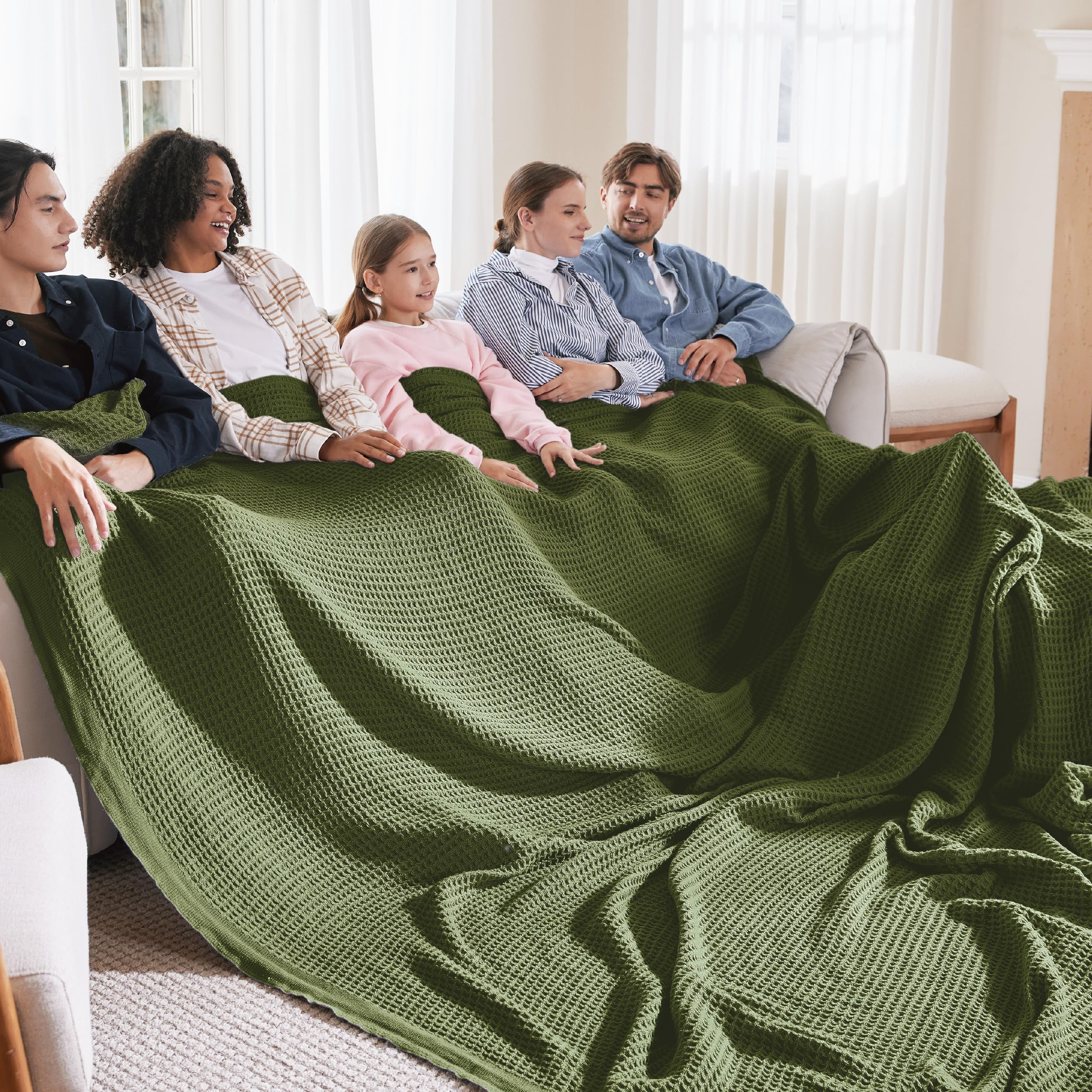 Bedsure Gentlesoft 100% Cotton Blanket Twin XL Size for College Dorm - Cooling Breathable and Soft for Summer, Waffle Weave Twin Blanket for Bed, Dorm Room Essentials, White, 66x90 inches