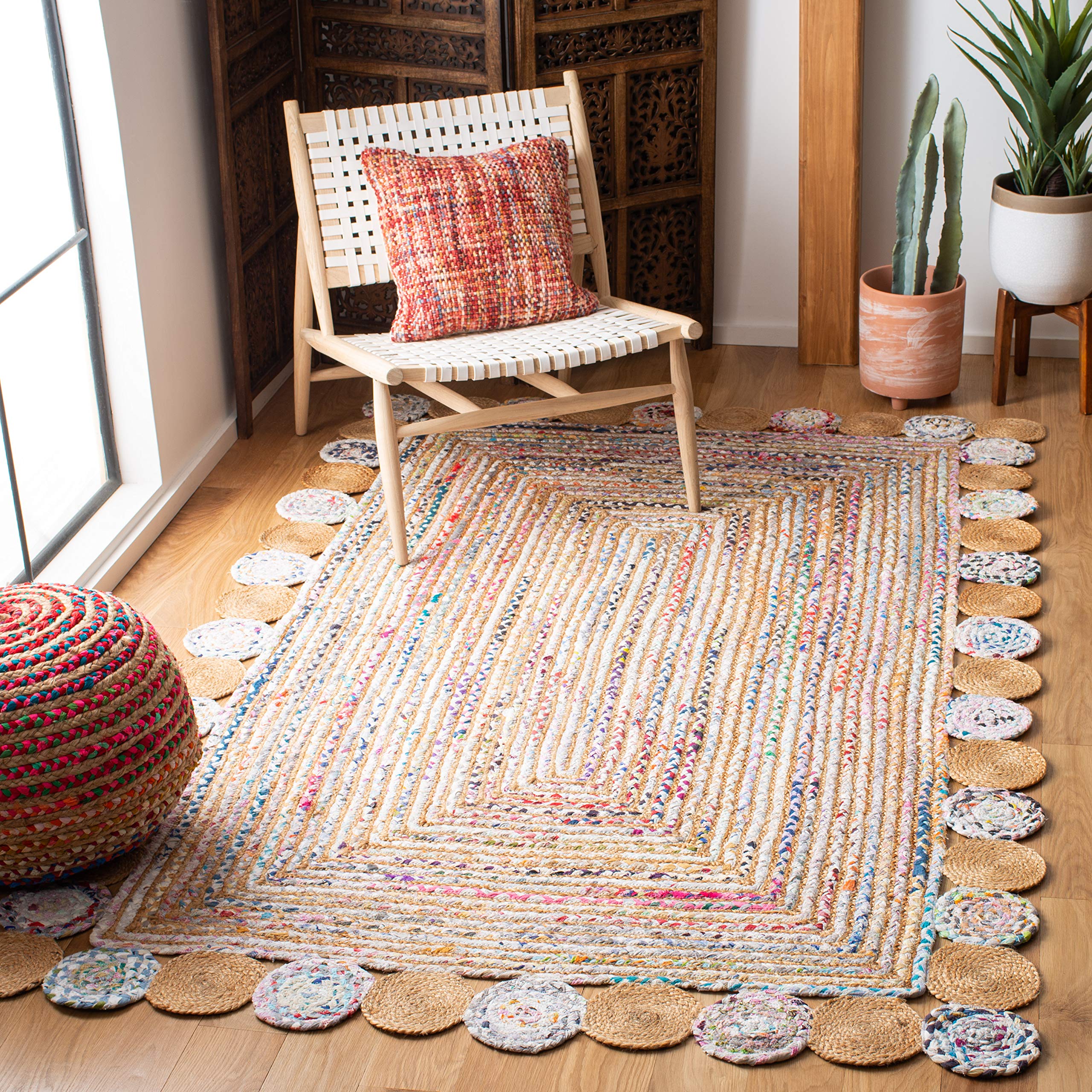 SAFAVIEH Cape Cod Collection Runner Rug - 2'3" x 6', Beige & Multi, Handmade Boho Braided Jute & Cotton, Ideal for High Traffic Areas in Living Room, Bedroom (CAP201B)