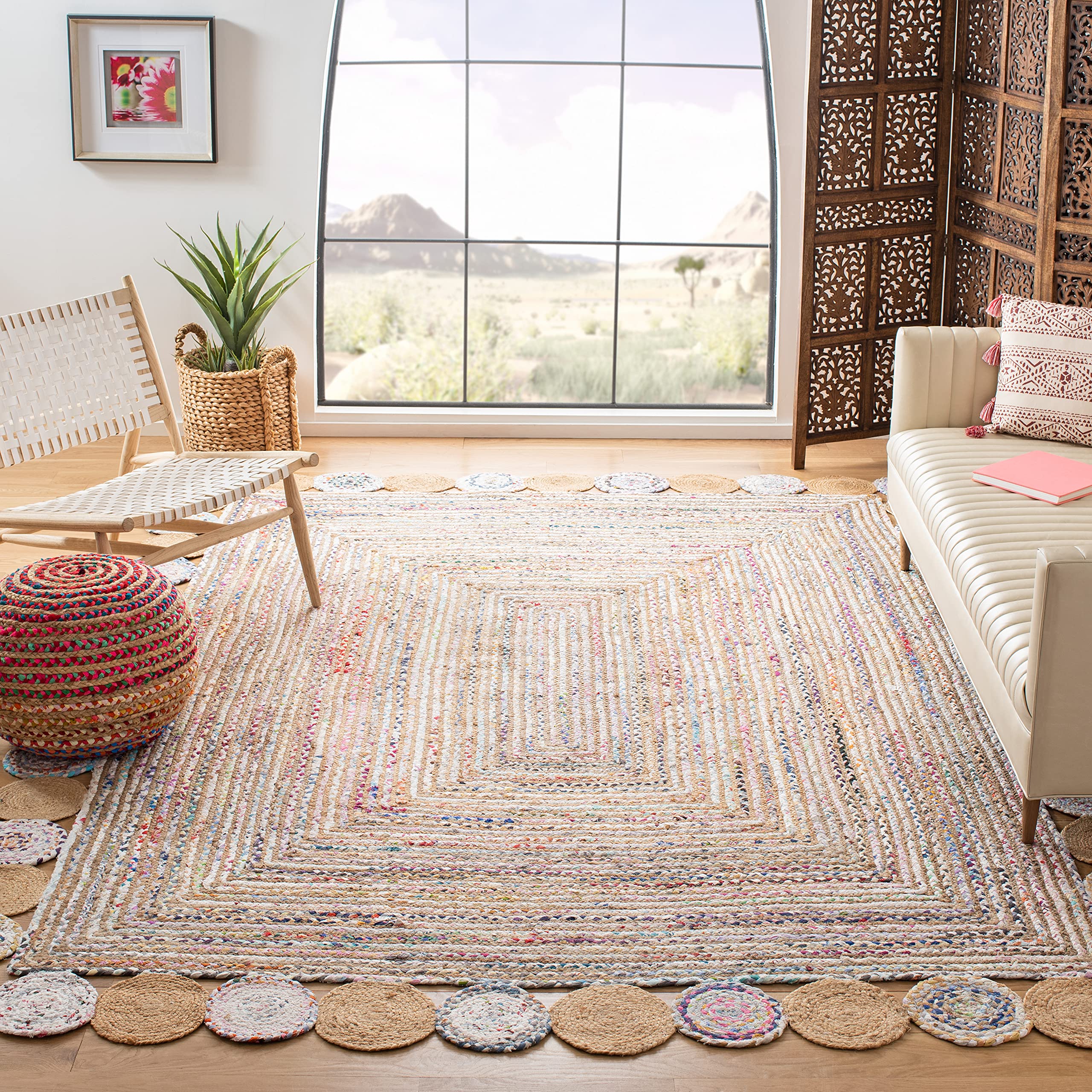 SAFAVIEH Cape Cod Collection Runner Rug - 2'3" x 6', Beige & Multi, Handmade Boho Braided Jute & Cotton, Ideal for High Traffic Areas in Living Room, Bedroom (CAP201B)