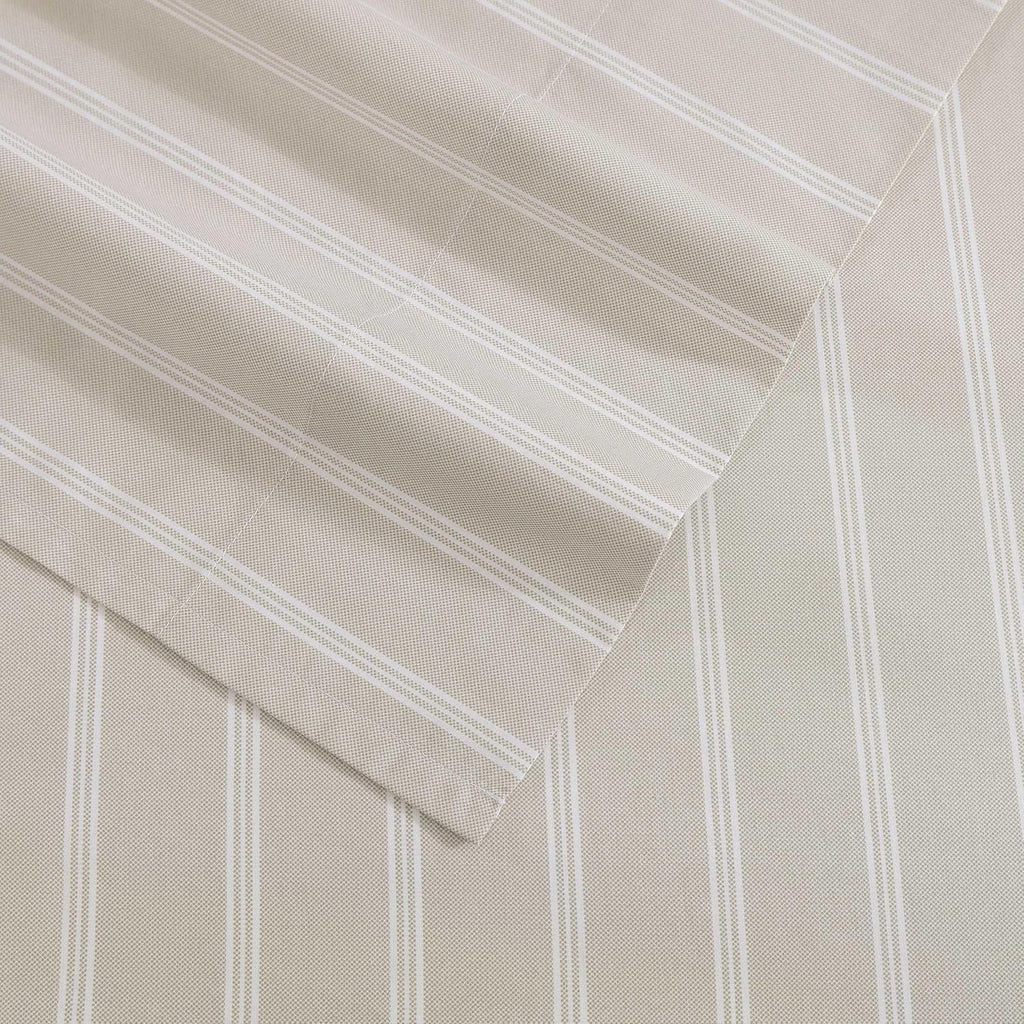 Tommy Hilfiger - Queen Bed Sheets, Crisp & Cool Cotton Percale Bedding with Matching Pillowcases, Lightweight Bed Set, Oeko-Tex Certified (Effortless Stripe Beige)