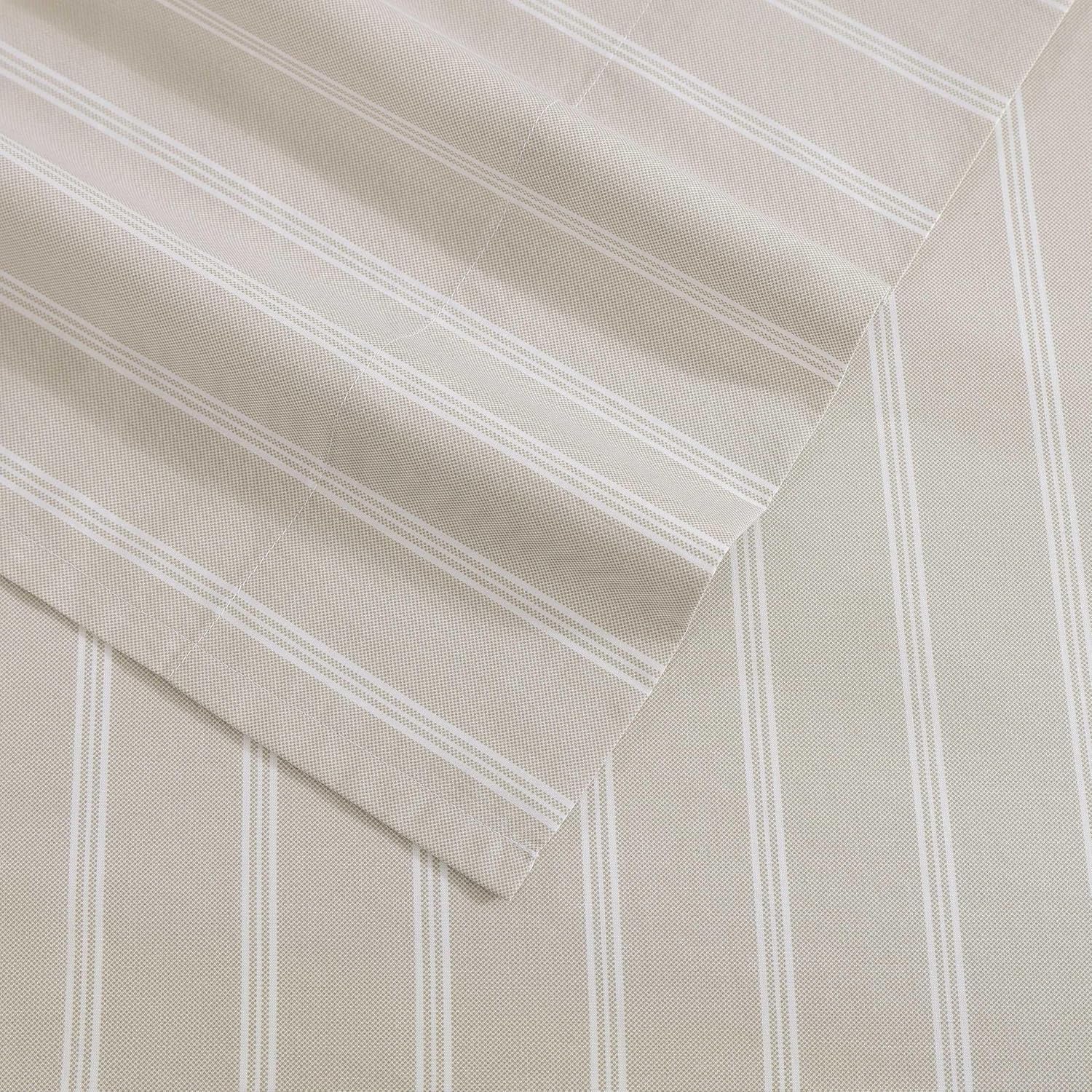 Tommy Hilfiger - Queen Bed Sheets, Crisp & Cool Cotton Percale Bedding with Matching Pillowcases, Lightweight Bed Set, Oeko-Tex Certified (Effortless Stripe Beige)